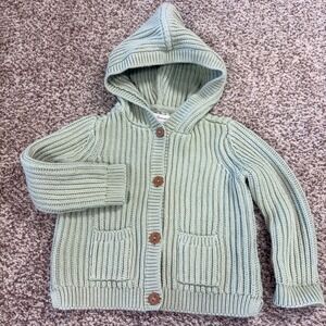 Tommy‎ Bahama Kids Sage Ribbed Knit Hooded Cardigan Sweater Buttons Pocket 18M